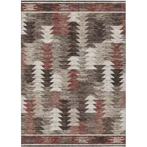 Photo of Brown And Ivory Southwestern Washable Indoor Outdoor Area Rug