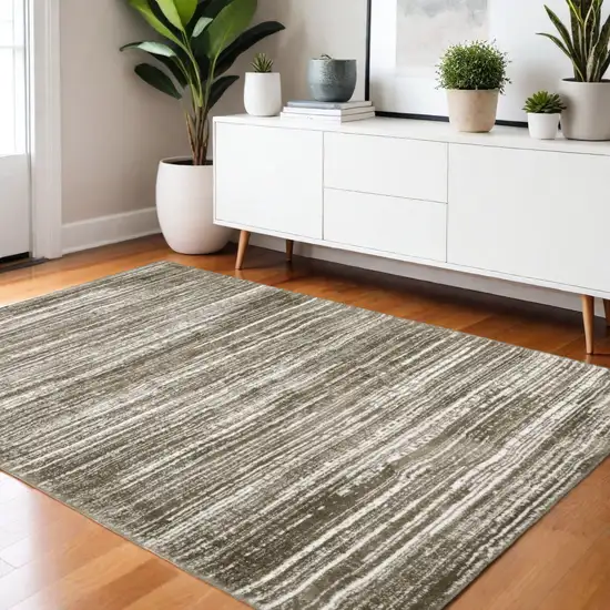 Brown And Ivory Striped Distressed Area Rug Photo 1