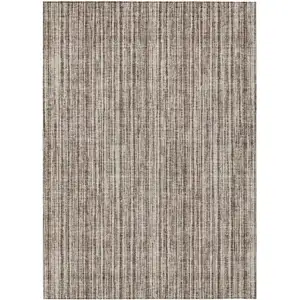 Photo of Brown And Ivory Striped Washable Indoor Outdoor Area Rug