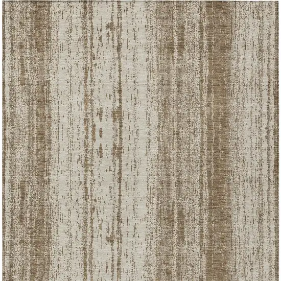 Brown And Ivory Striped Washable Indoor Outdoor Area Rug Photo 7