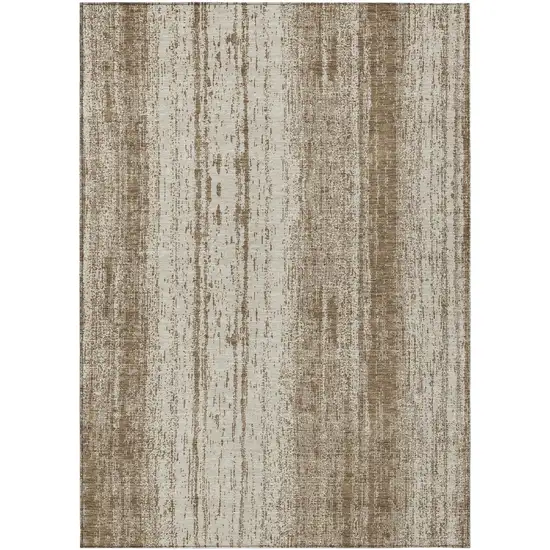 Brown And Ivory Striped Washable Indoor Outdoor Area Rug Photo 2