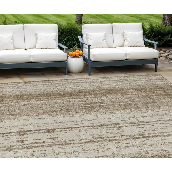 Brown And Ivory Striped Washable Indoor Outdoor Area Rug Photo 1