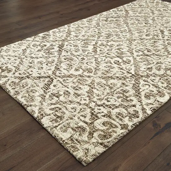 Brown And Ivory Wool Floral Hand Tufted Area Rug Photo 8