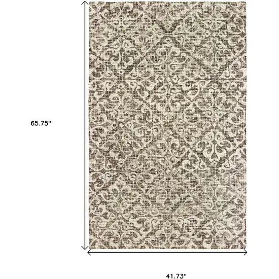 Brown And Ivory Wool Floral Hand Tufted Area Rug Photo 3