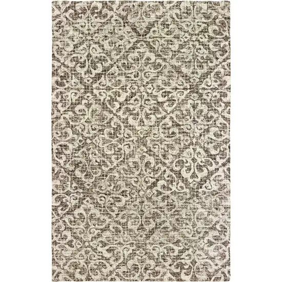 Brown And Ivory Wool Floral Hand Tufted Area Rug Photo 2