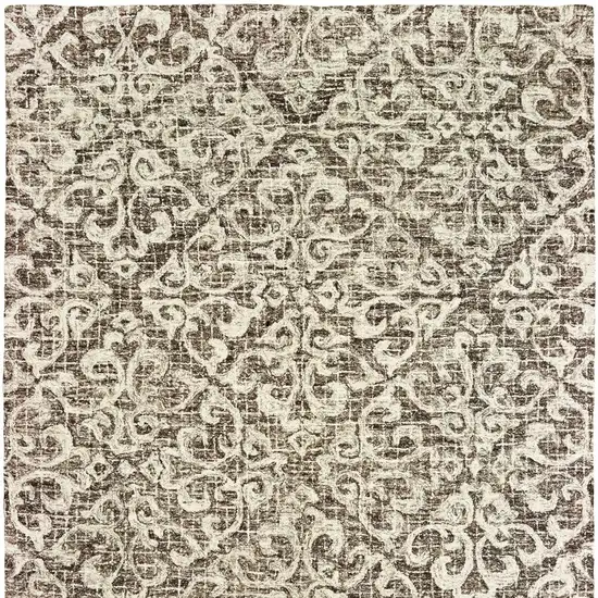 Brown And Ivory Wool Floral Hand Tufted Area Rug Photo 7