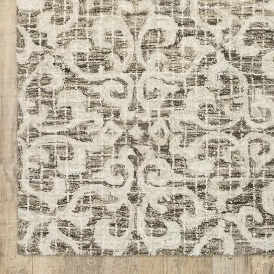 Brown And Ivory Wool Floral Hand Tufted Area Rug Photo 5