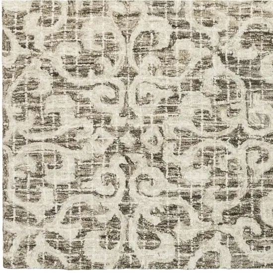 Brown And Ivory Wool Floral Hand Tufted Area Rug Photo 4