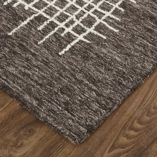 Brown And Ivory Wool Plaid Tufted Handmade Stain Resistant Area Rug Photo 9