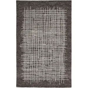 Photo of Brown And Ivory Wool Plaid Tufted Handmade Stain Resistant Area Rug