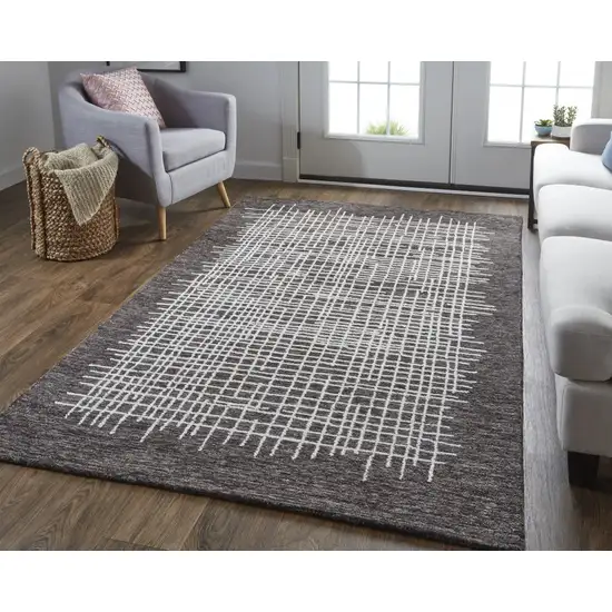 Brown And Ivory Wool Plaid Tufted Handmade Stain Resistant Area Rug Photo 7