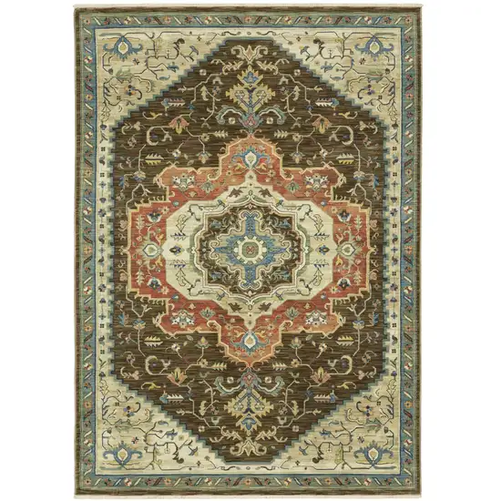 Brown And Orange Oriental Area Rug With Fringe Photo 9