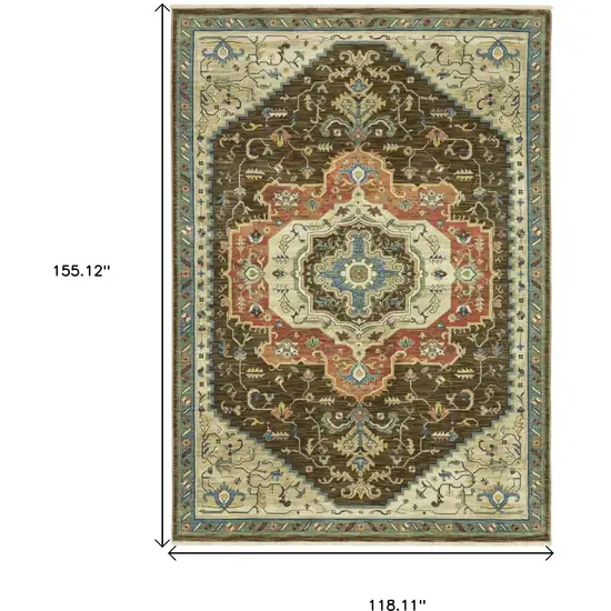 Brown And Orange Oriental Area Rug With Fringe Photo 3