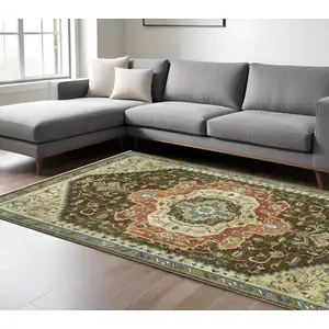 Photo of Brown And Orange Oriental Area Rug With Fringe