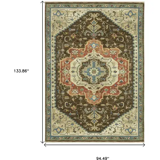 Brown And Orange Oriental Area Rug With Fringe Photo 3