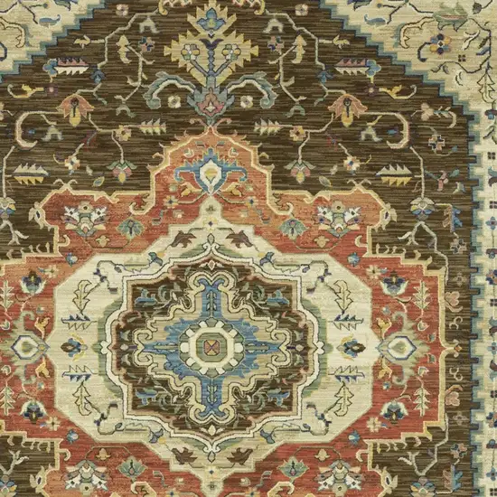 Brown And Orange Oriental Area Rug With Fringe Photo 9