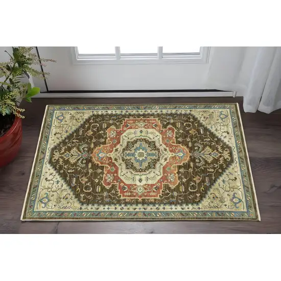 Brown And Orange Oriental Area Rug With Fringe Photo 1