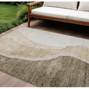 Photo of Brown And Taupe Abstract Washable Indoor Outdoor Area Rug