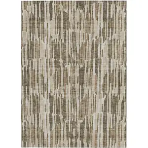 Photo of Brown And Taupe Abstract Washable Indoor Outdoor Area Rug