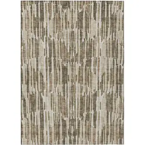 Photo of Brown And Taupe Abstract Washable Indoor Outdoor Area Rug