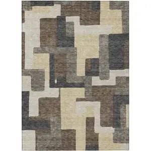 Photo of Brown And Taupe Abstract Washable Indoor Outdoor Area Rug