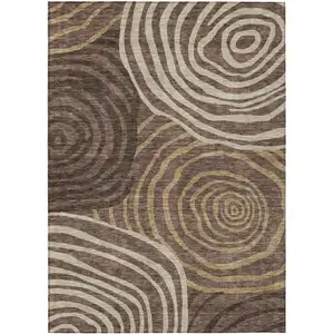 Photo of Brown And Taupe Abstract Washable Indoor Outdoor Area Rug