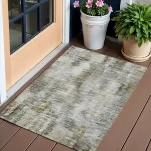 Photo of Brown And Taupe Abstract Washable Indoor Outdoor Area Rug