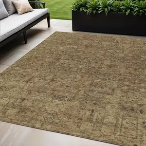 Photo of Brown And Taupe Floral Washable Indoor Outdoor Area Rug