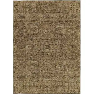 Photo of Brown And Taupe Floral Washable Indoor Outdoor Area Rug