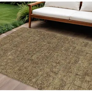 Photo of Brown And Taupe Floral Washable Indoor Outdoor Area Rug