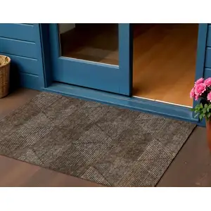 Photo of Brown And Taupe Geometric Washable Indoor Outdoor Area Rug