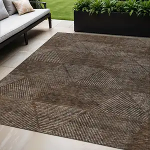 Photo of Brown And Taupe Geometric Washable Indoor Outdoor Area Rug