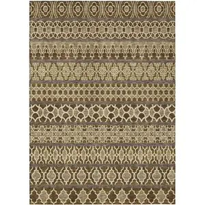 Photo of Brown And Taupe Quatrefoil Washable Indoor Outdoor Area Rug