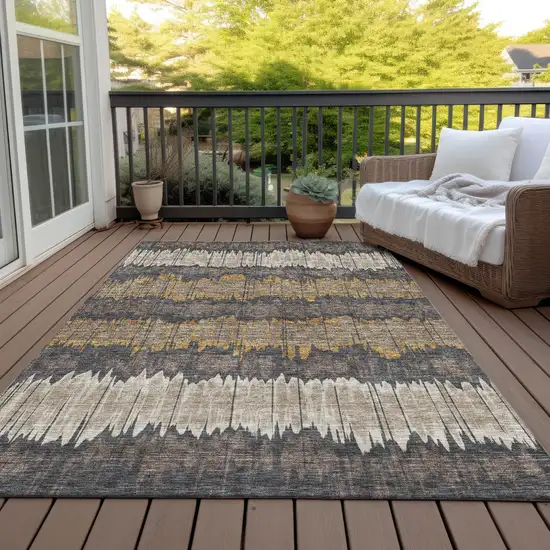 Brown And Taupe Striped Washable Indoor Outdoor Area Rug Photo 7