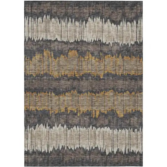 Brown And Taupe Striped Washable Indoor Outdoor Area Rug Photo 1