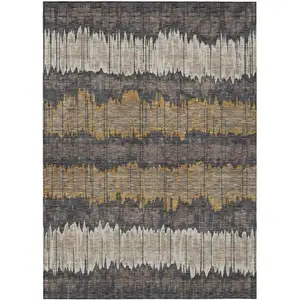 Photo of Brown And Taupe Striped Washable Indoor Outdoor Area Rug