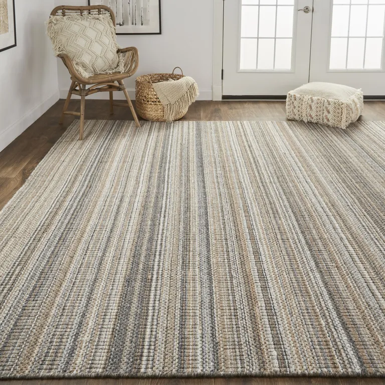 Brown And Taupe Wool Hand Woven Stain Resistant Area Rug Photo 4