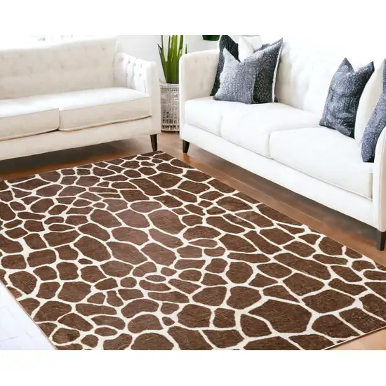 Brown Animal Print Shag Non Skid Area Rug Photo 1