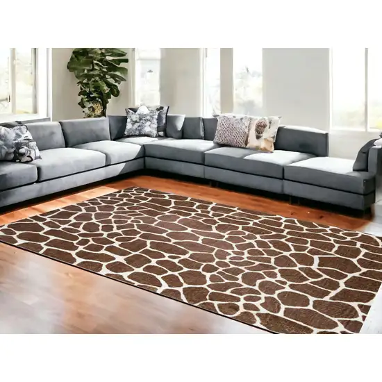 Brown Animal Print Shag Non Skid Area Rug Photo 1