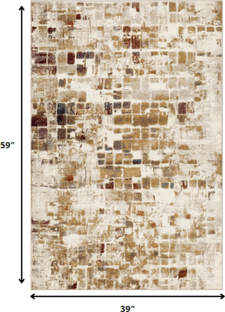 Brown Beige Abstract Tiles Distressed Area Rug Photo 4