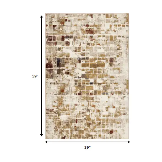 Brown Beige Abstract Tiles Distressed Area Rug Photo 4