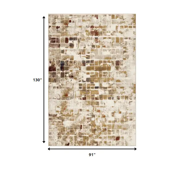 Brown Beige Abstract Tiles Distressed Area Rug Photo 5