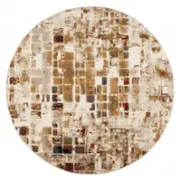 Photo of Brown Beige Abstract Tiles Distressed Area Rug