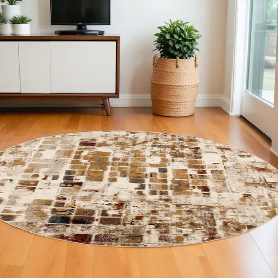 8' Natural Round Abstract Area Rug Photo 1