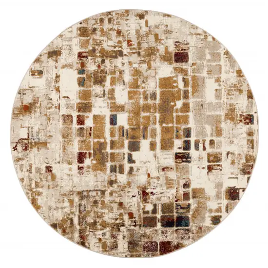 Brown Beige Abstract Tiles Distressed Area Rug Photo 2