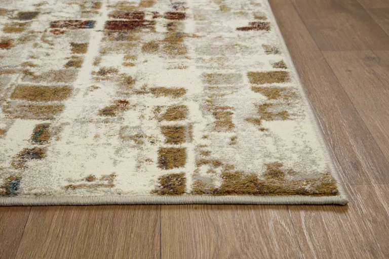 Brown Beige Abstract Tiles Distressed Runner Rug Photo 2