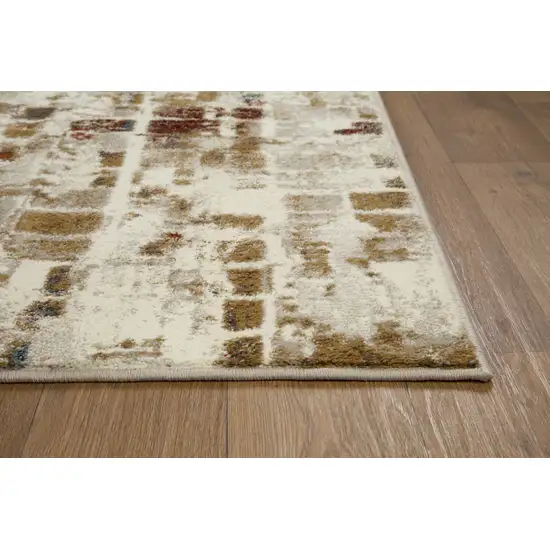 Brown Beige Abstract Tiles Distressed Runner Rug Photo 2