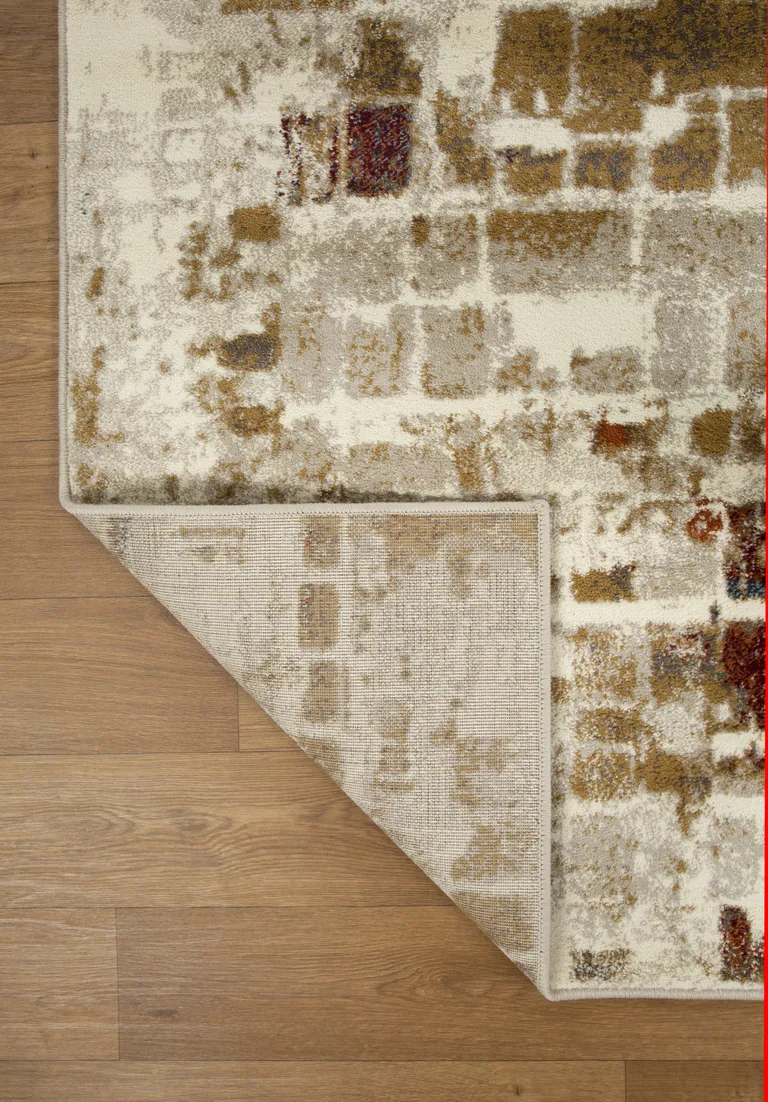 Brown Beige Abstract Tiles Distressed Runner Rug Photo 3