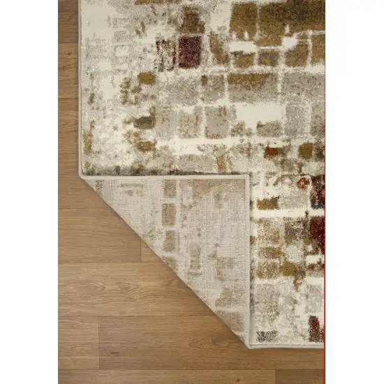 Brown Beige Abstract Tiles Distressed Runner Rug Photo 3