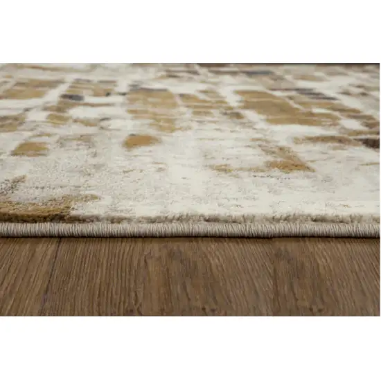 Brown Beige Abstract Tiles Distressed Runner Rug Photo 5